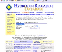 Screen capture of Hydrogen Research Database