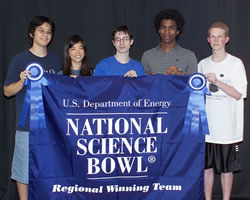 Photo of first place team holding banner.